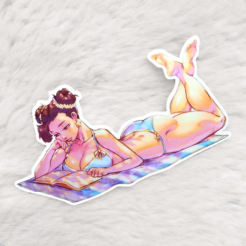 Beach Chun-Li 4.5" Vinyl Sticker - Matte, Sparkle Holo