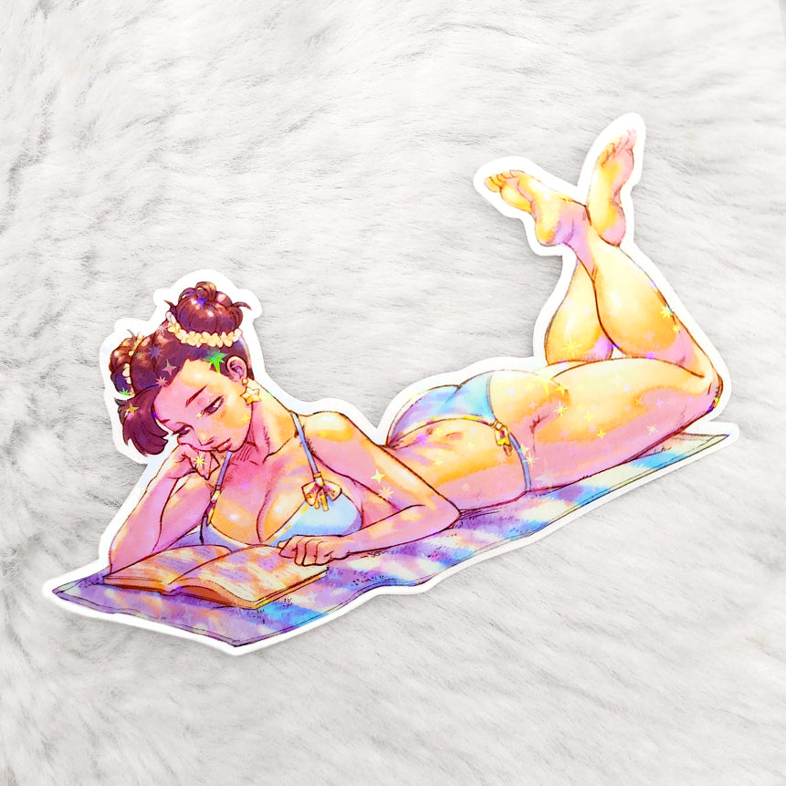 Beach Chun-Li 4.5" Vinyl Sticker - Matte, Sparkle Holo